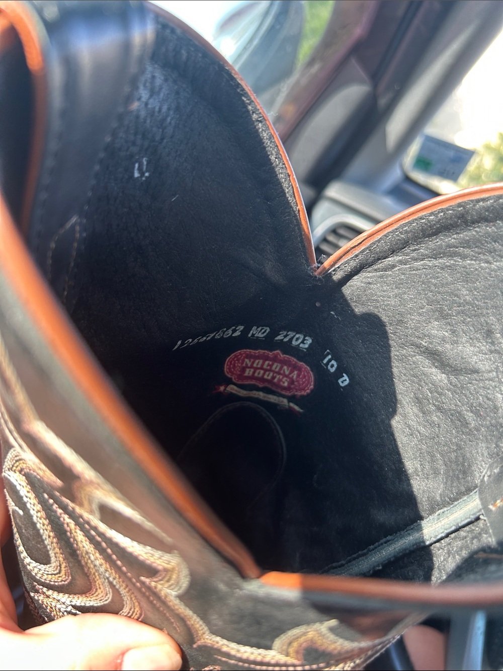 Black Leather Cowboy Boot with Tan Embroidery - Picture 4 of 7